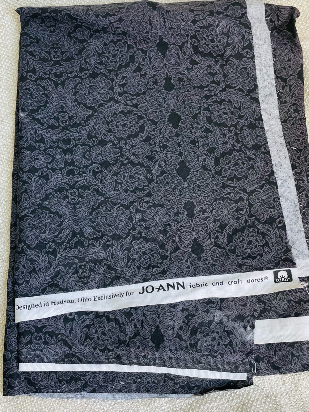 Joann Black Grey Floral Lace Paisley Pattern 100% Cotton Fabric Remnants
